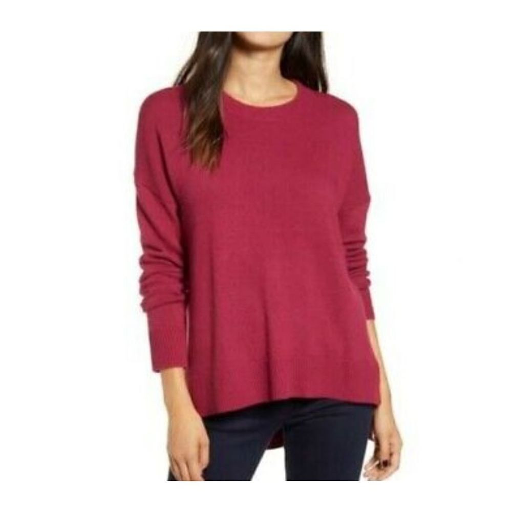 Chelsea28  Burgundy High-low Crewneck Pullover Sweater sz Large